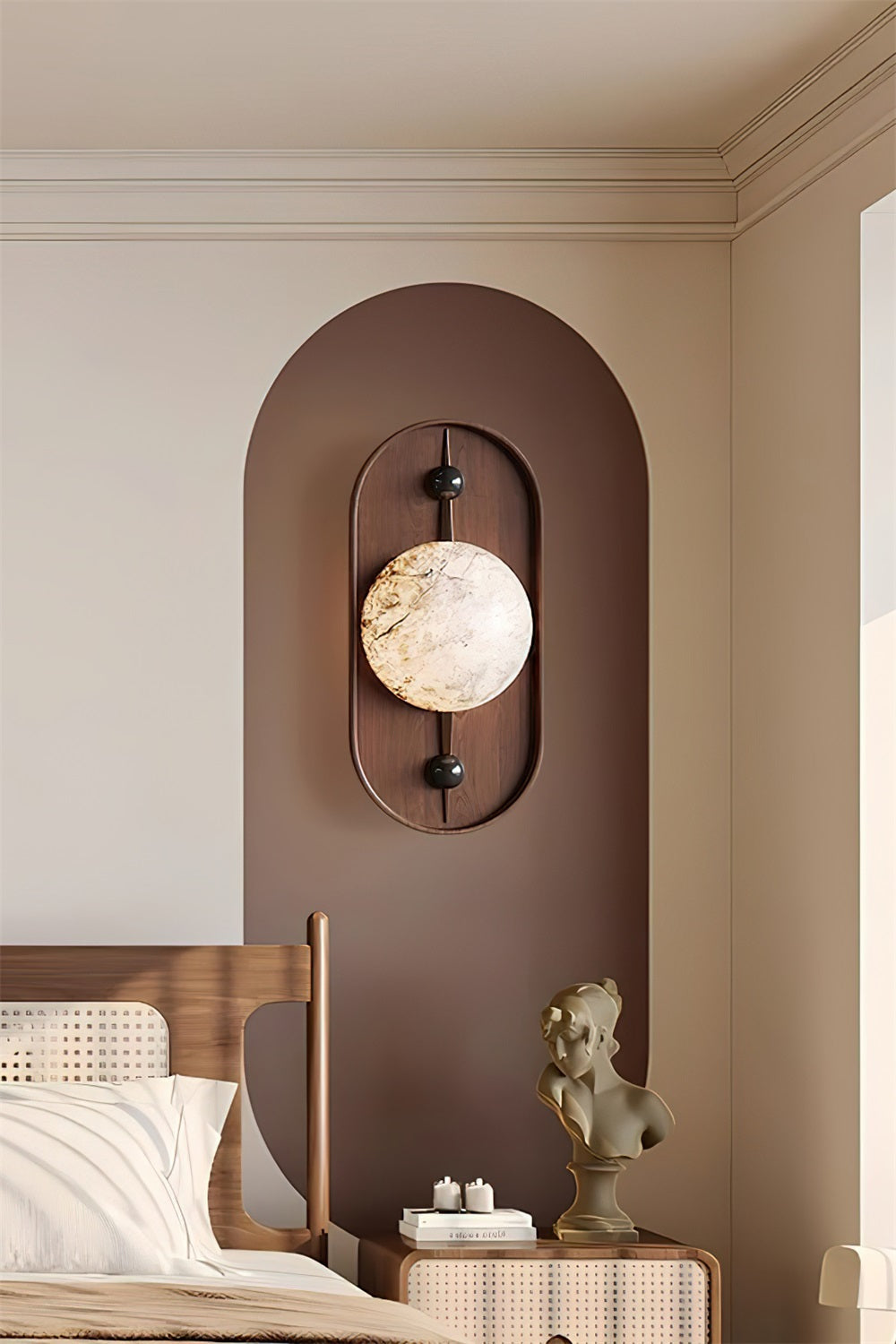 Modern LED Alabaster Wall Sconce Walnut Wood Indoor Lighting for Living Room Hallway Bedroom
