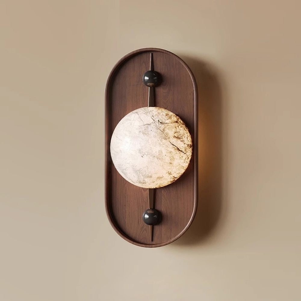 Modern LED Alabaster Wall Sconce Walnut Wood Indoor Lighting for Living Room Hallway Bedroom