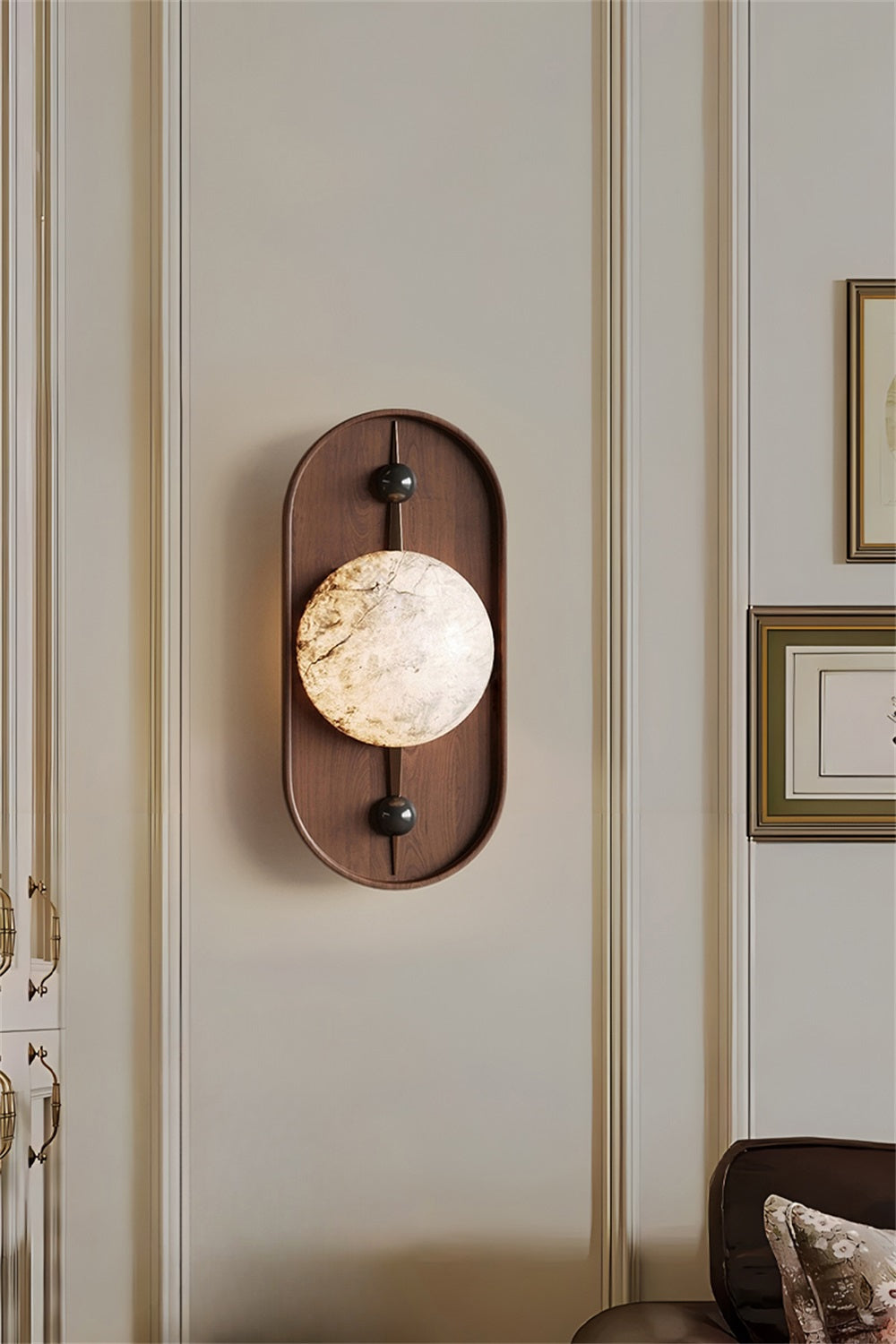 Modern LED Alabaster Wall Sconce Walnut Wood Indoor Lighting for Living Room Hallway Bedroom