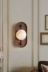 Modern LED Alabaster Wall Sconce Walnut Wood Indoor Lighting for Living Room Hallway Bedroom