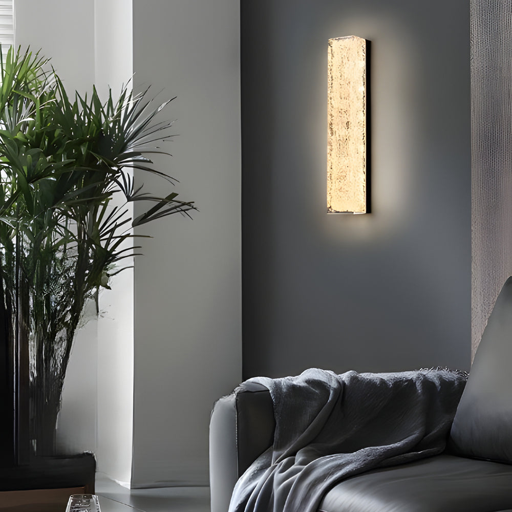 Modern LED Brass Wall Light Rectangle Ice Resin Sconce with Remote Control Dimming for Living Room