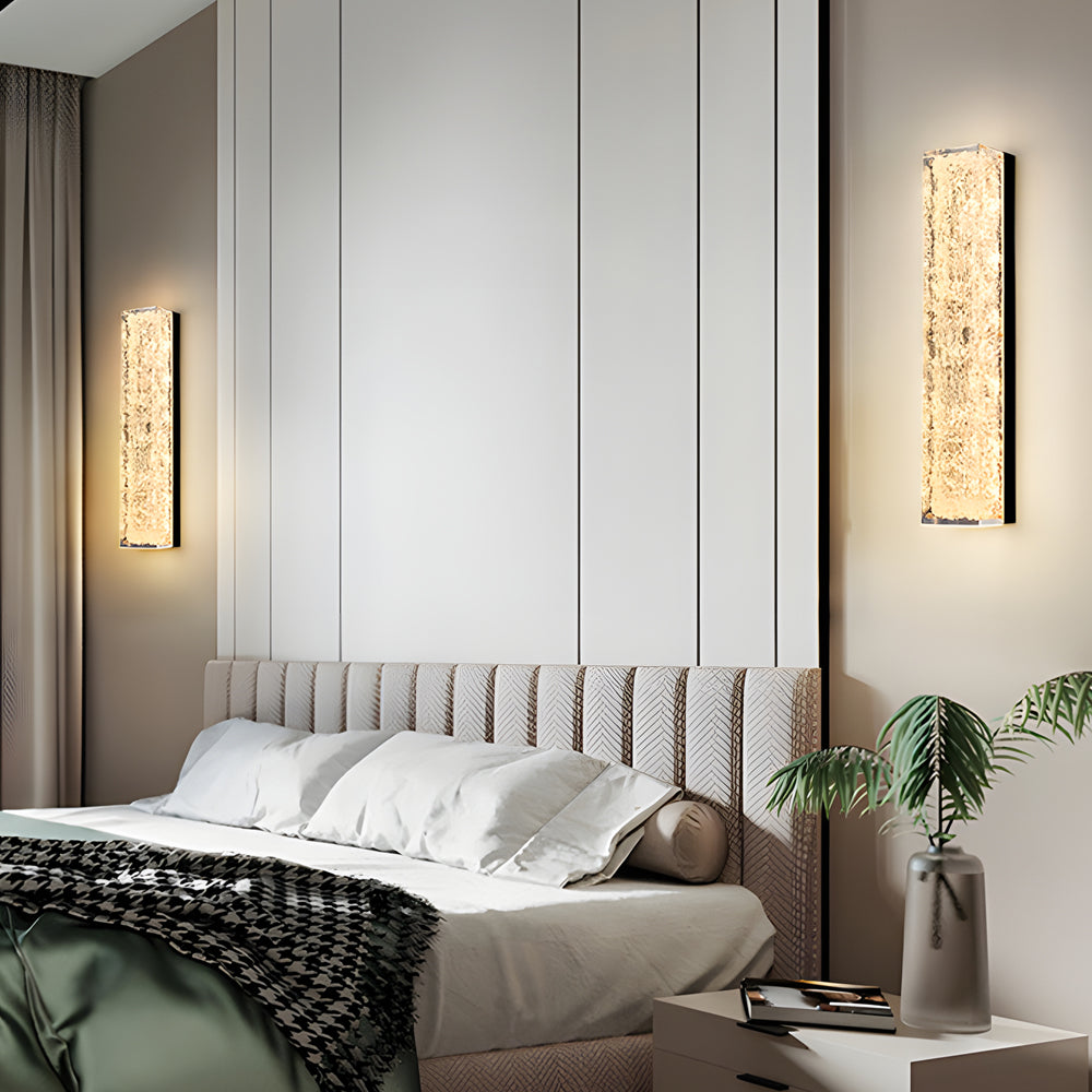 Modern LED Brass Wall Light Rectangle Ice Resin Sconce with Remote Control Dimming for Living Room