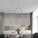Modern LED Circle Linear Chandelier Adjustable Pendant Light for Dining Room Black and Gold