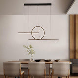 Modern LED Circle Linear Chandelier Adjustable Pendant Light for Dining Room Black and Gold
