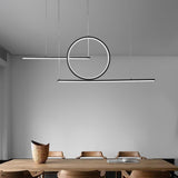 Modern LED Circle Linear Chandelier Adjustable Pendant Light for Dining Room Black and Gold