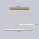 Modern LED Circle Linear Chandelier Adjustable Pendant Light for Dining Room Black and Gold