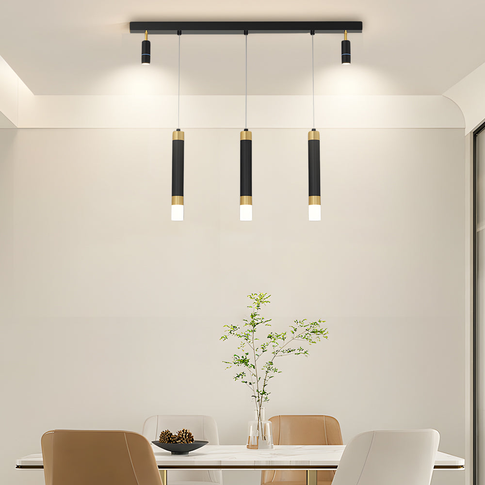 Modern LED Dining Room Chandelier Minimalist Black and Gold Linear Strip Hanging Light Fixture