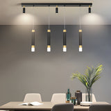 Modern LED Dining Room Chandelier Minimalist Black and Gold Linear Strip Hanging Light Fixture