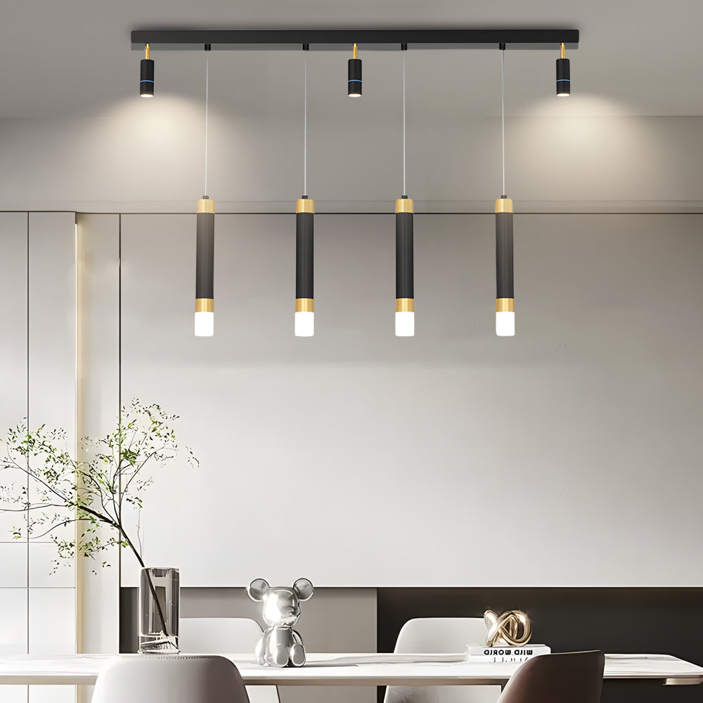 Modern LED Dining Room Chandelier Minimalist Black and Gold Linear Strip Hanging Light Fixture