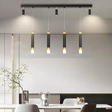 Modern LED Dining Room Chandelier Minimalist Black and Gold Linear Strip Hanging Light Fixture