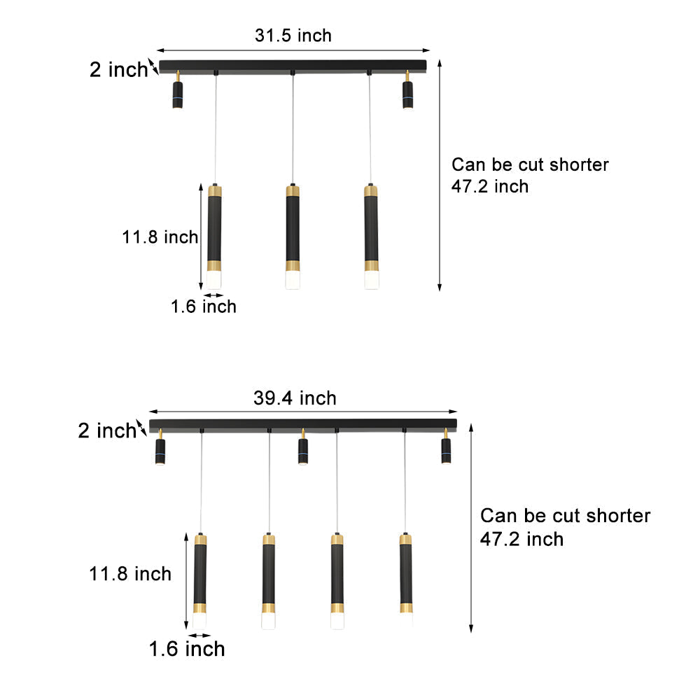 Modern LED Dining Room Chandelier Minimalist Black and Gold Linear Strip Hanging Light Fixture