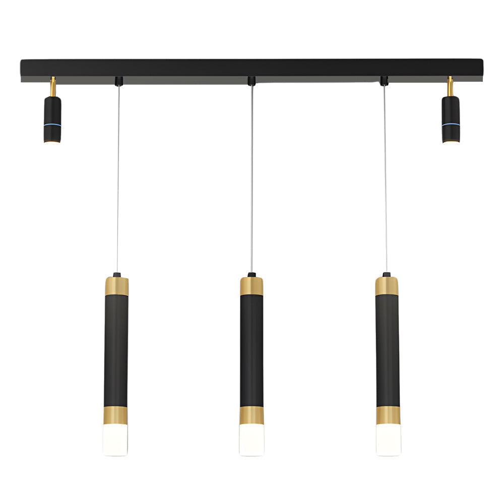 Modern LED Dining Room Chandelier Minimalist Black and Gold Linear Strip Hanging Light Fixture