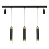 Modern LED Dining Room Chandelier Minimalist Black and Gold Linear Strip Hanging Light Fixture