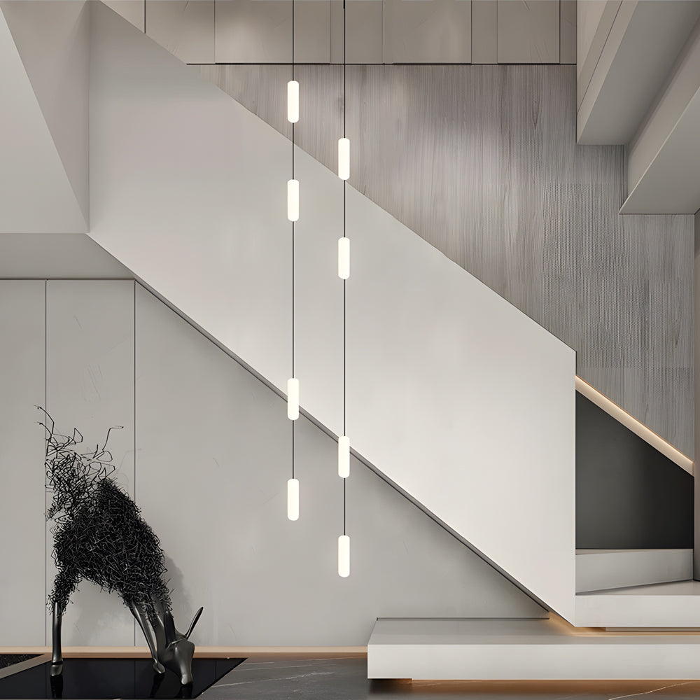 Modern LED Frosted Tube Multi Light Cluster Pendant for Staircase High Ceiling Lighting