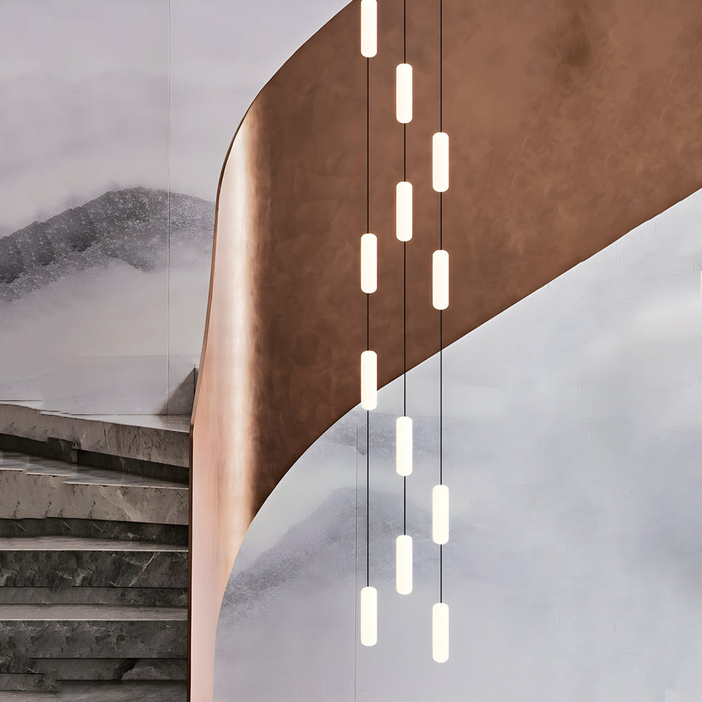 Modern LED Frosted Tube Multi Light Cluster Pendant for Staircase High Ceiling Lighting