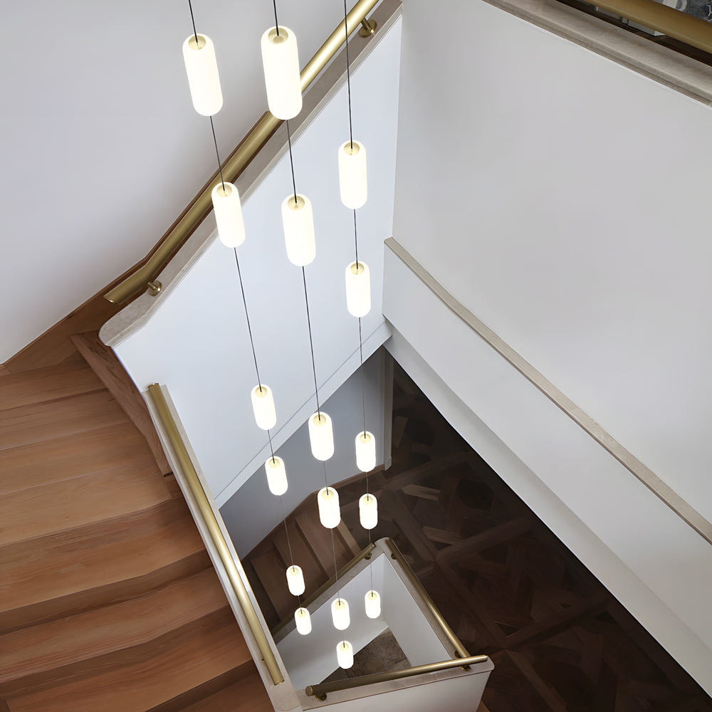Modern LED Frosted Tube Multi Light Cluster Pendant for Staircase High Ceiling Lighting