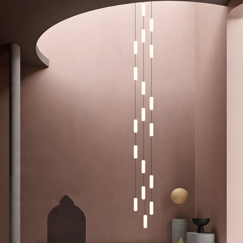 Modern LED Frosted Tube Multi Light Cluster Pendant for Staircase High Ceiling Lighting