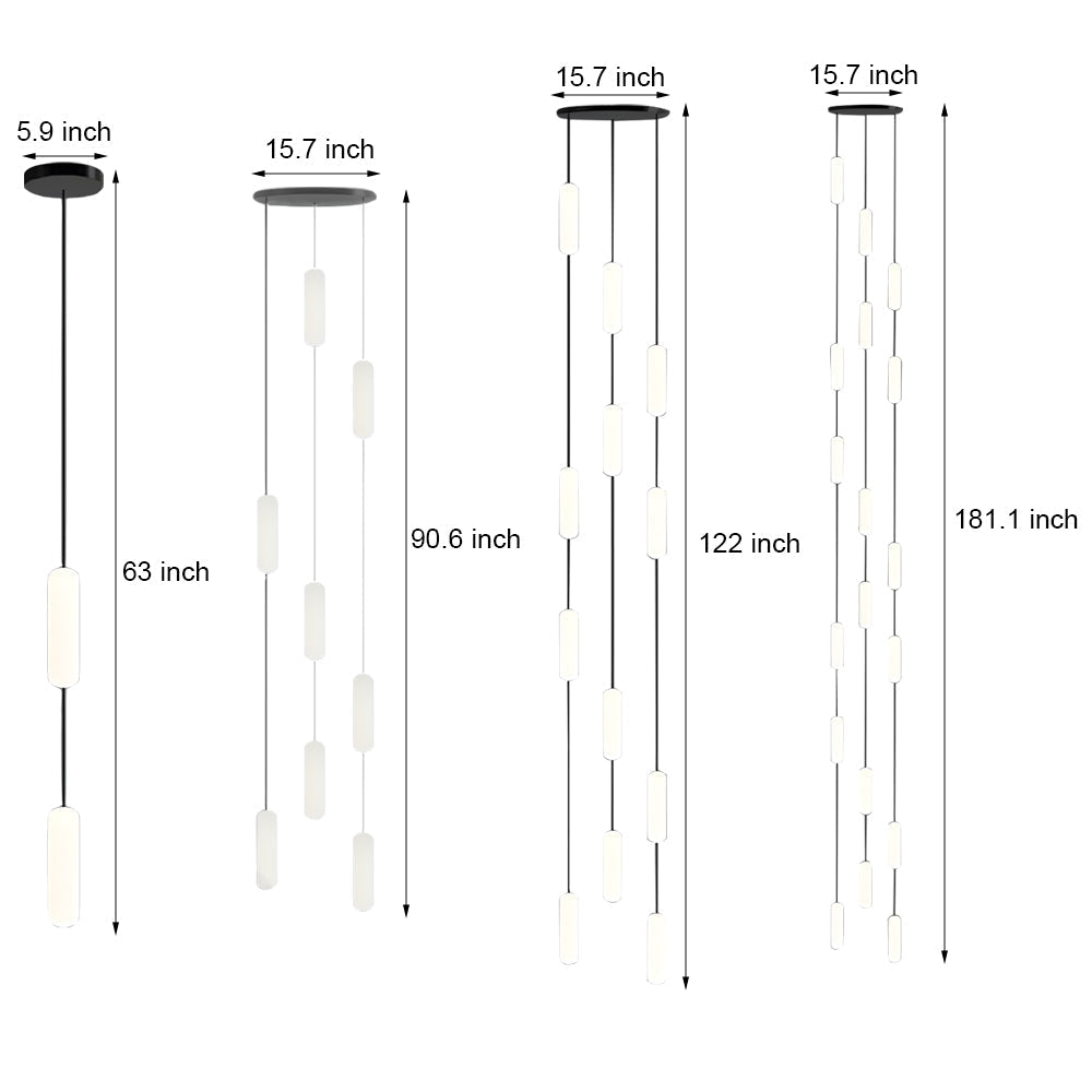 Modern LED Frosted Tube Multi Light Cluster Pendant for Staircase High Ceiling Lighting