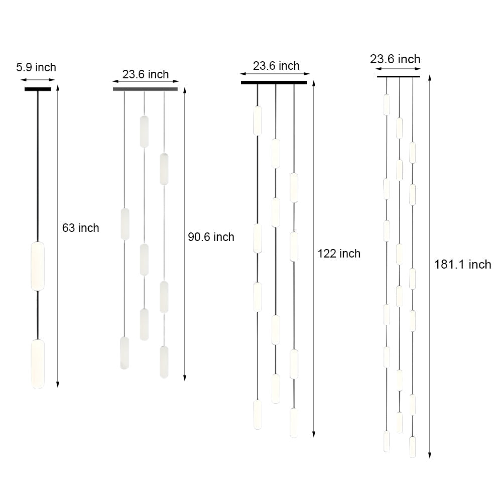 Modern LED Frosted Tube Multi Light Cluster Pendant for Staircase High Ceiling Lighting