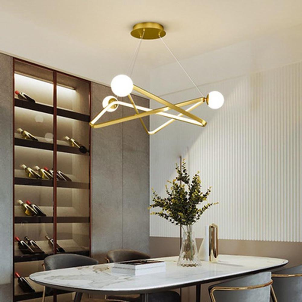 Modern LED Geometric Chandelier Glass Pendant Light for Dining Room and Kitchen Island Black and Gold