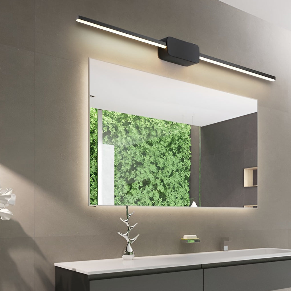 Modern LED Linear Bathroom Vanity Wall Light with Central Box Frame in Black and White