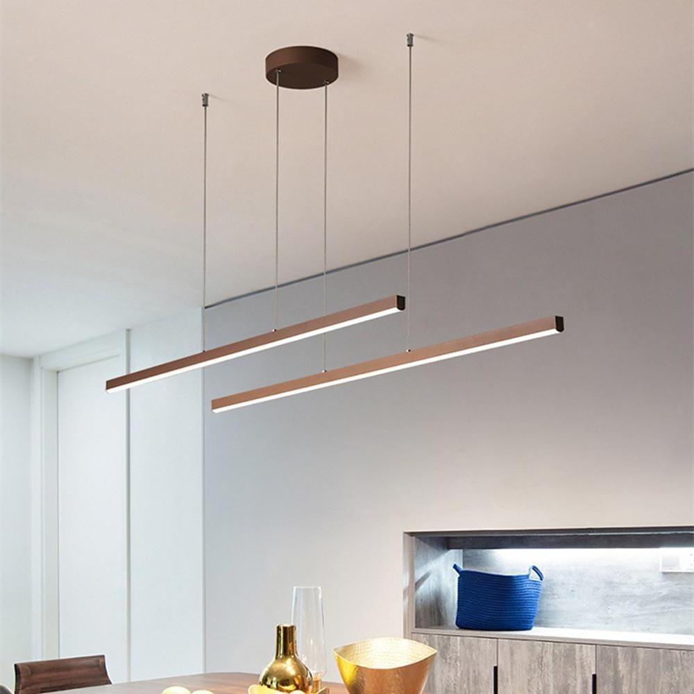 Modern LED Linear Chandelier Farmhouse Metal Pendant Lighting for Dining Room and Living Room