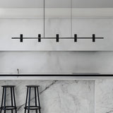 Modern LED Linear Kitchen Island Pendant Light with Black Travertine Stone Shades and Copper Frame