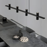 Modern LED Linear Kitchen Island Pendant Light with Black Travertine Stone Shades and Copper Frame