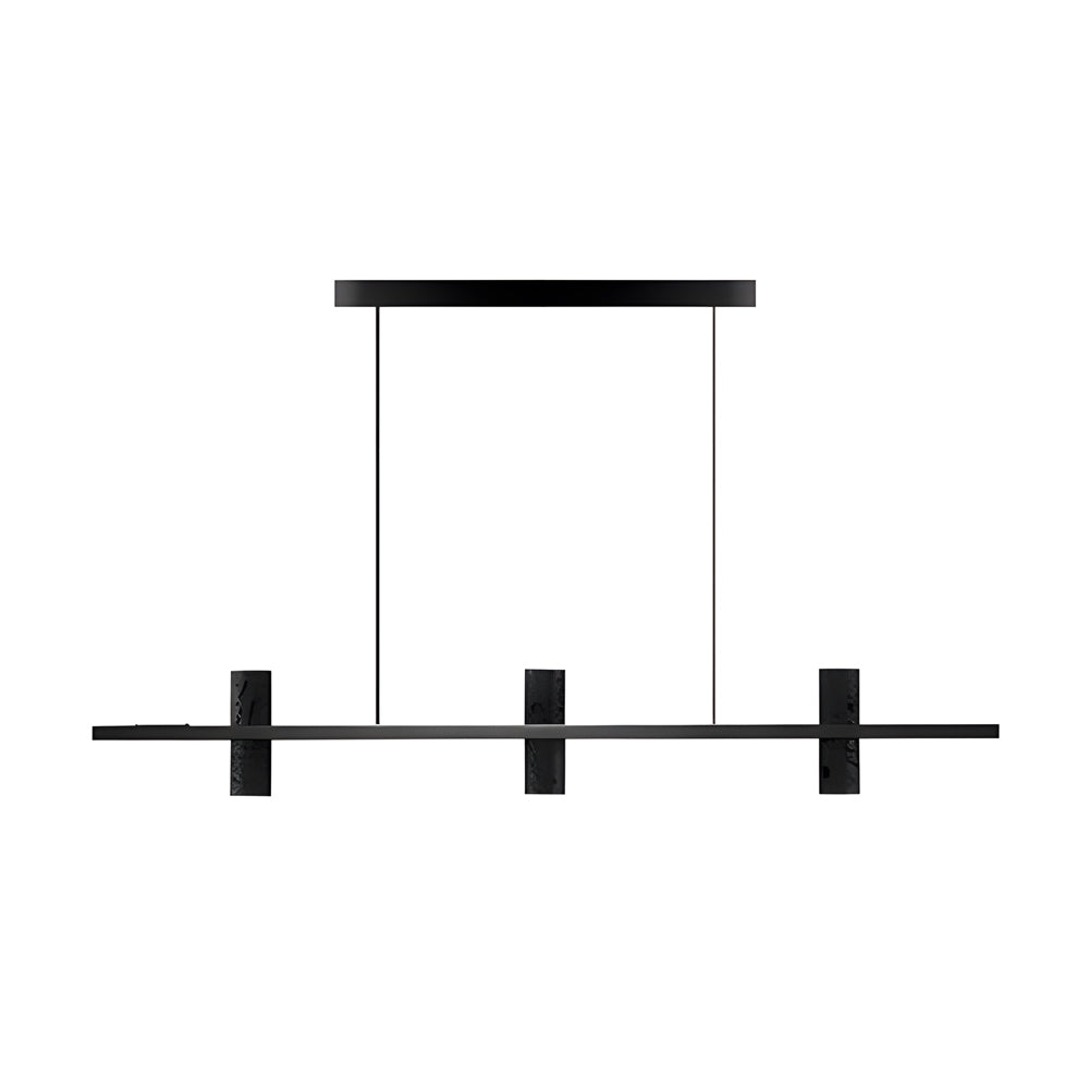 Modern LED Linear Kitchen Island Pendant Light with Black Travertine Stone Shades and Copper Frame