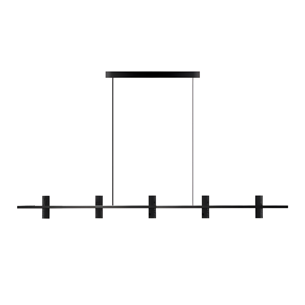Modern LED Linear Kitchen Island Pendant Light with Black Travertine Stone Shades and Copper Frame
