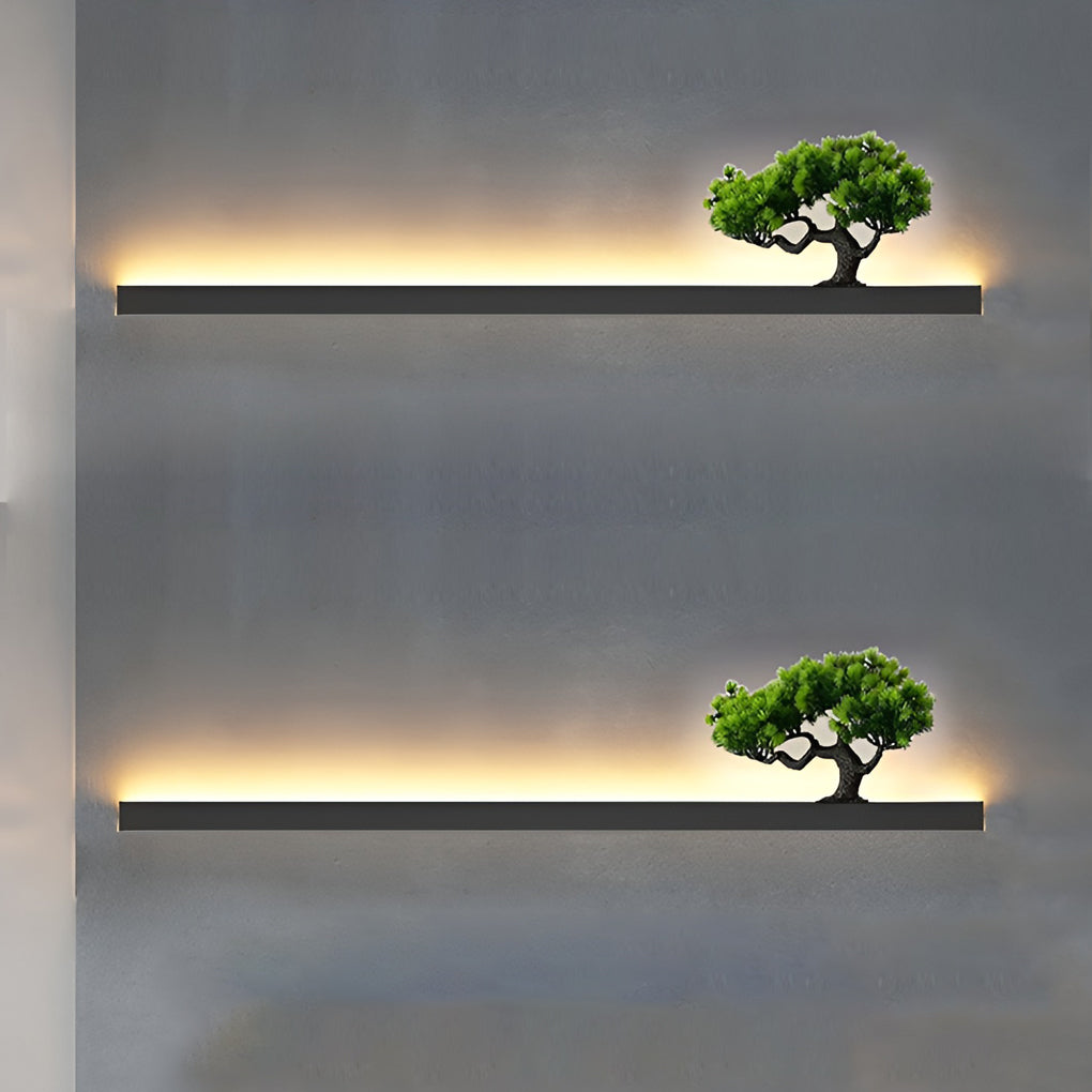 Modern LED Linear Outdoor Wall Light Waterproof Exterior Sconce with Faux Plant Decoration