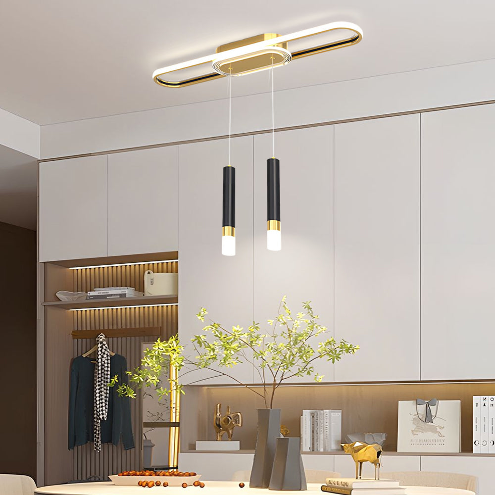 Modern LED Linear Pendant Light with Slender Cylindrical Lamps and Three Step Dimming