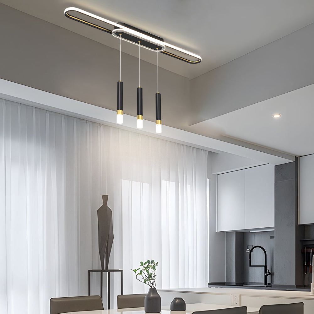 Modern LED Linear Pendant Light with Slender Cylindrical Lamps and Three Step Dimming