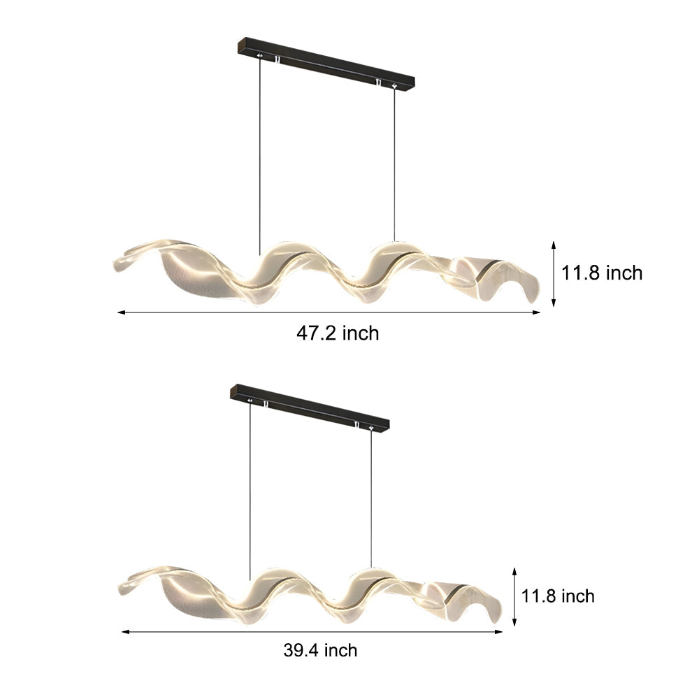 Modern LED Linear Wave Pendant Light Acrylic Ribbon Streamer Chandelier for Contemporary Dining Spaces