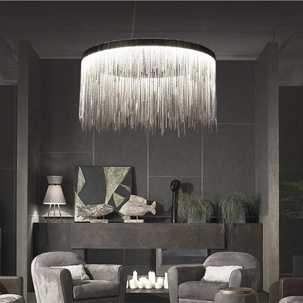Modern LED Metal Fringe Drum Chandelier Contemporary Pendant Light for Dining and Living Room