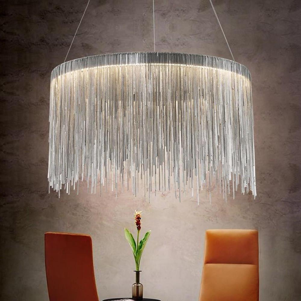 Modern LED Metal Fringe Drum Chandelier Contemporary Pendant Light for Dining and Living Room