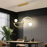 Modern LED Pendant Light with Two Semi Circles and Glass Globe Shades for Dining Room and Kitchen