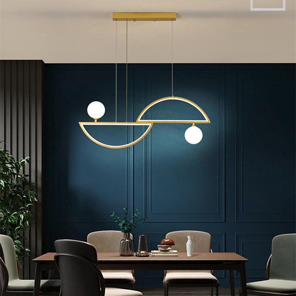 Modern LED Pendant Light with Two Semi Circles and Glass Globe Shades for Dining Room and Kitchen