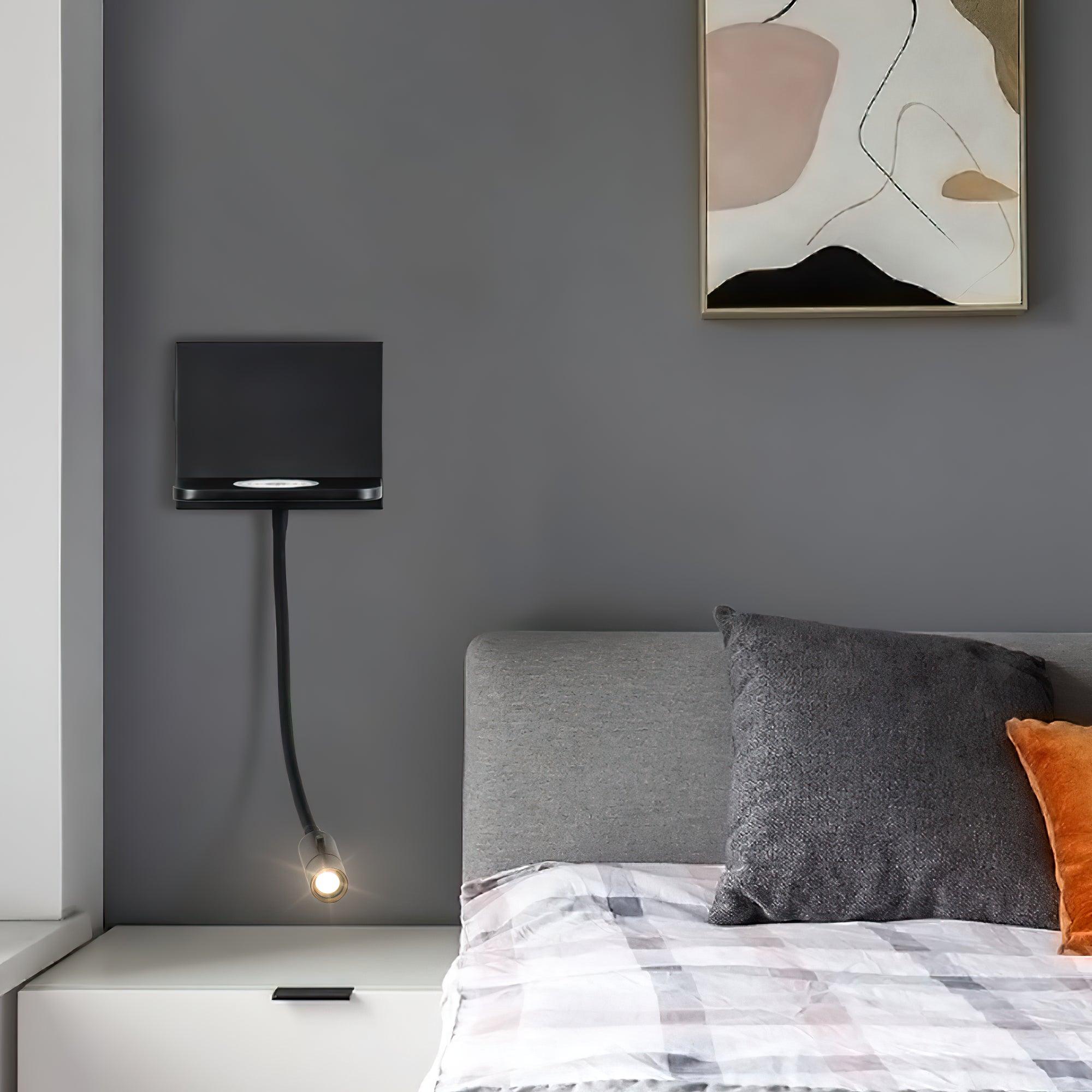 Modern LED Reading Wall Sconce with Wireless Charging Pad and Adjustable Rotary Head