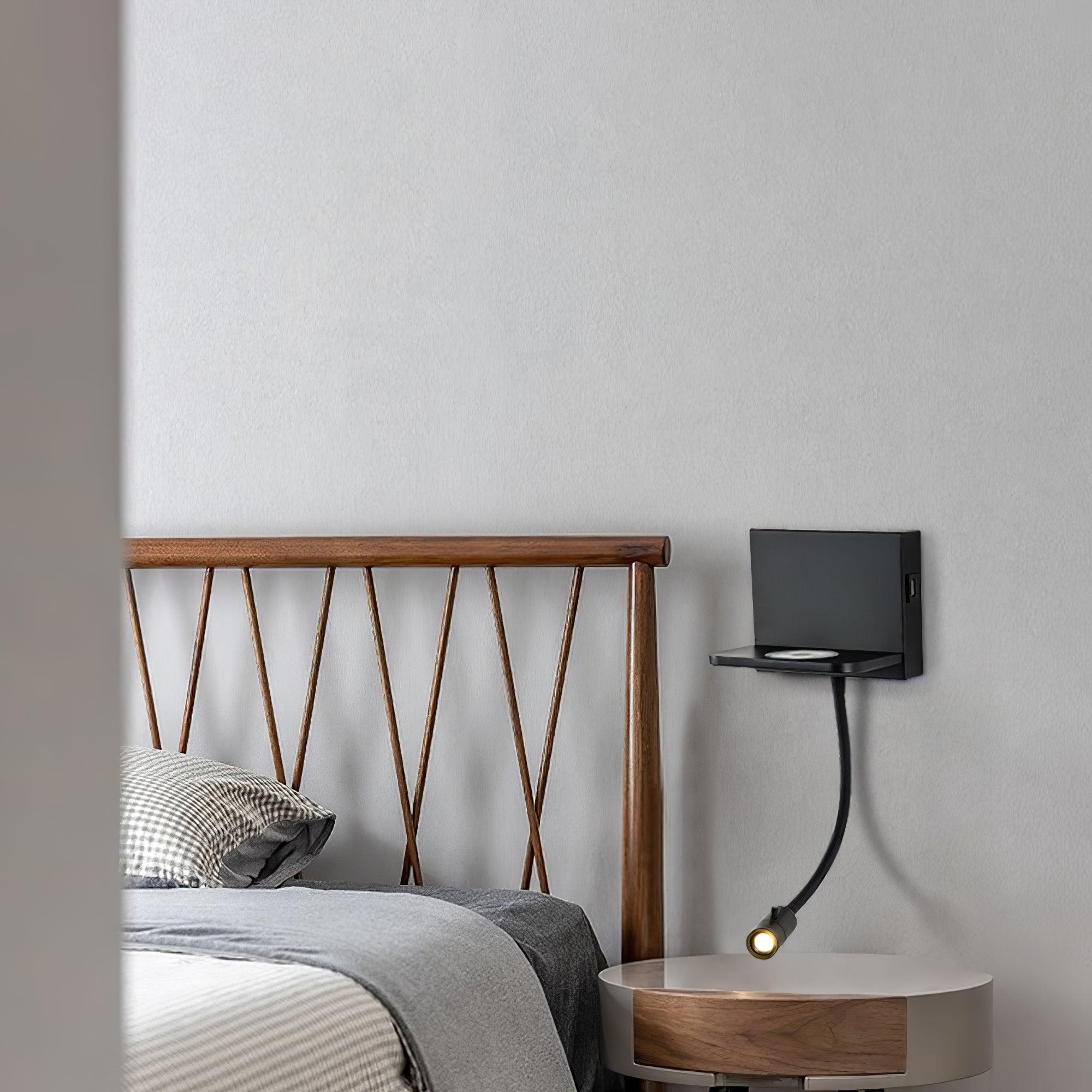 Modern LED Reading Wall Sconce with Wireless Charging Pad and Adjustable Rotary Head