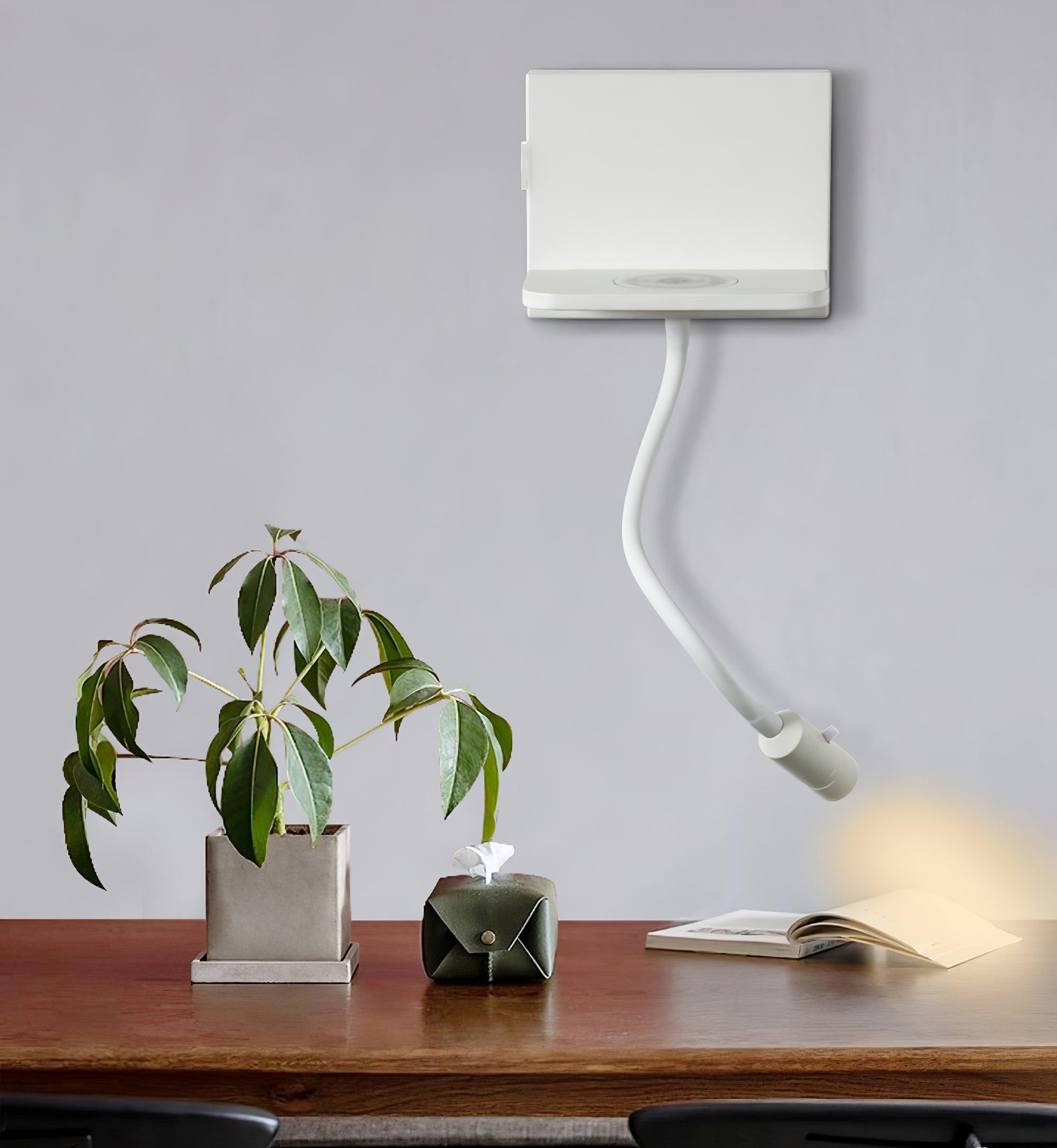 Modern LED Reading Wall Sconce with Wireless Charging Pad and Adjustable Rotary Head