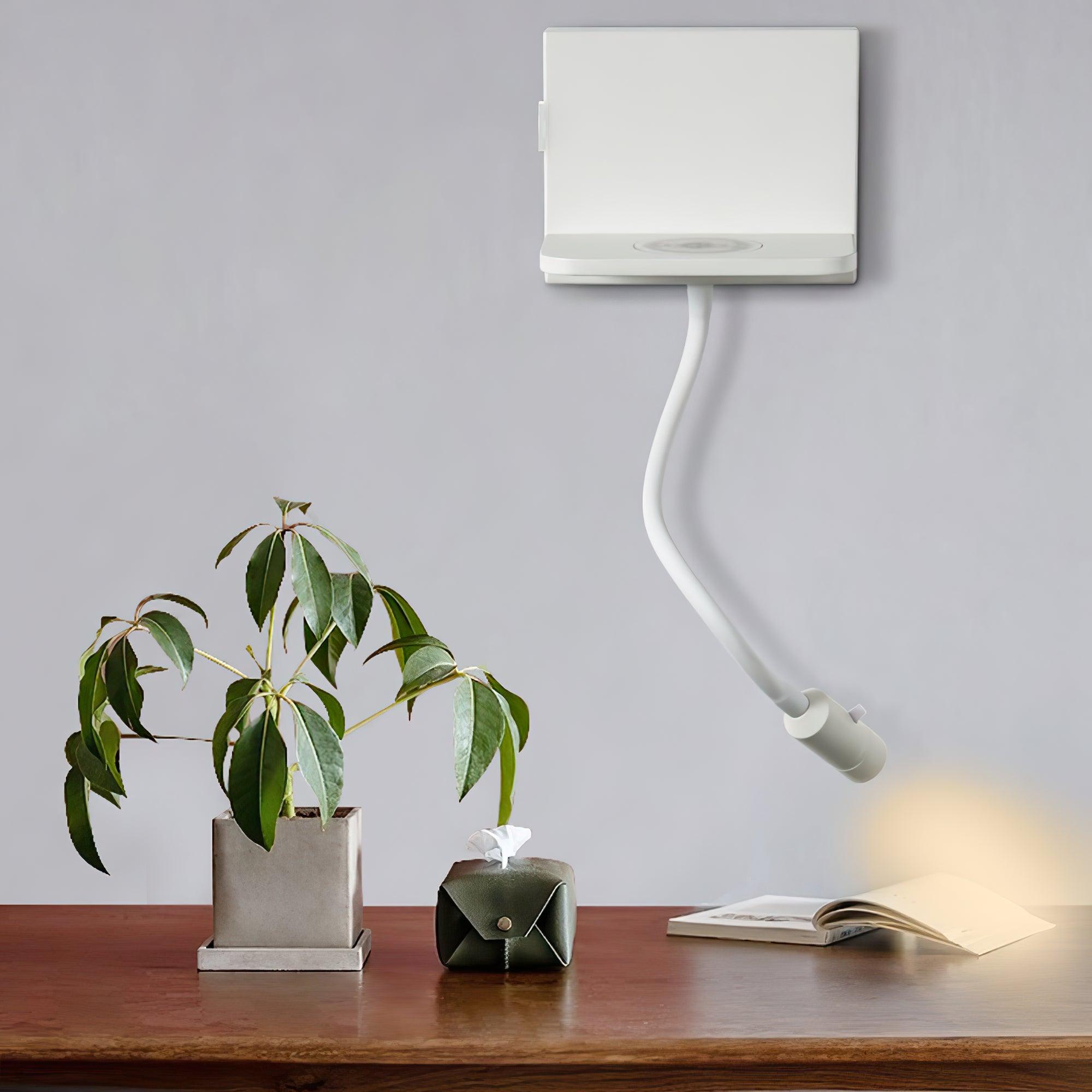Modern LED Reading Wall Sconce with Wireless Charging Pad and Adjustable Rotary Head