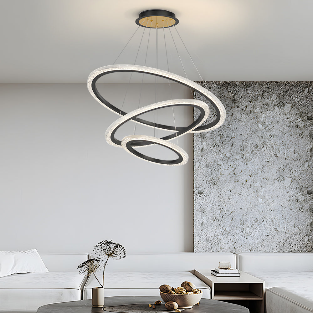 Modern LED Ring Chandelier Adjustable Luxury Pendant Lighting with 3 Step Dimming Function