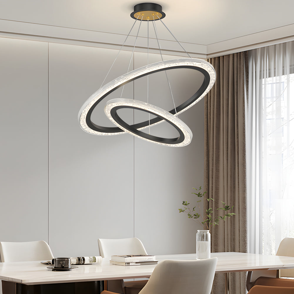 Modern LED Ring Chandelier Adjustable Luxury Pendant Lighting with 3 Step Dimming Function