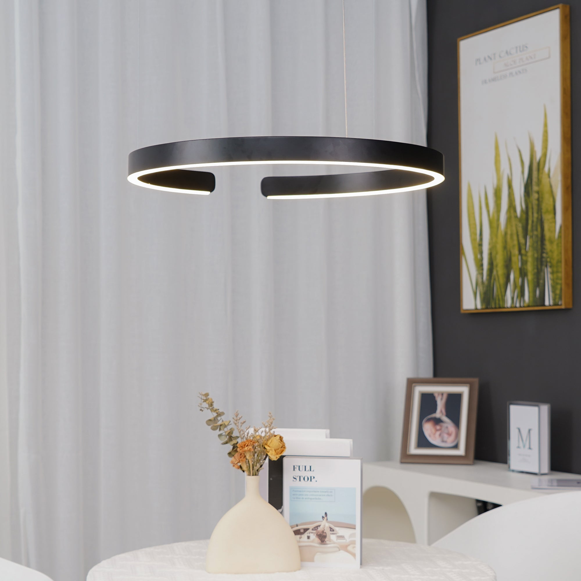 Modern LED Ring Pendant Light Circular Minimalist Chandelier for Living Room and Bedroom