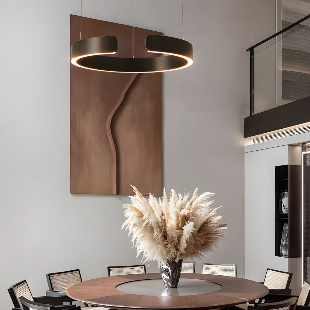 Modern LED Ring Pendant Light with 3 Color Dimming and Adjustable Height for Living Room