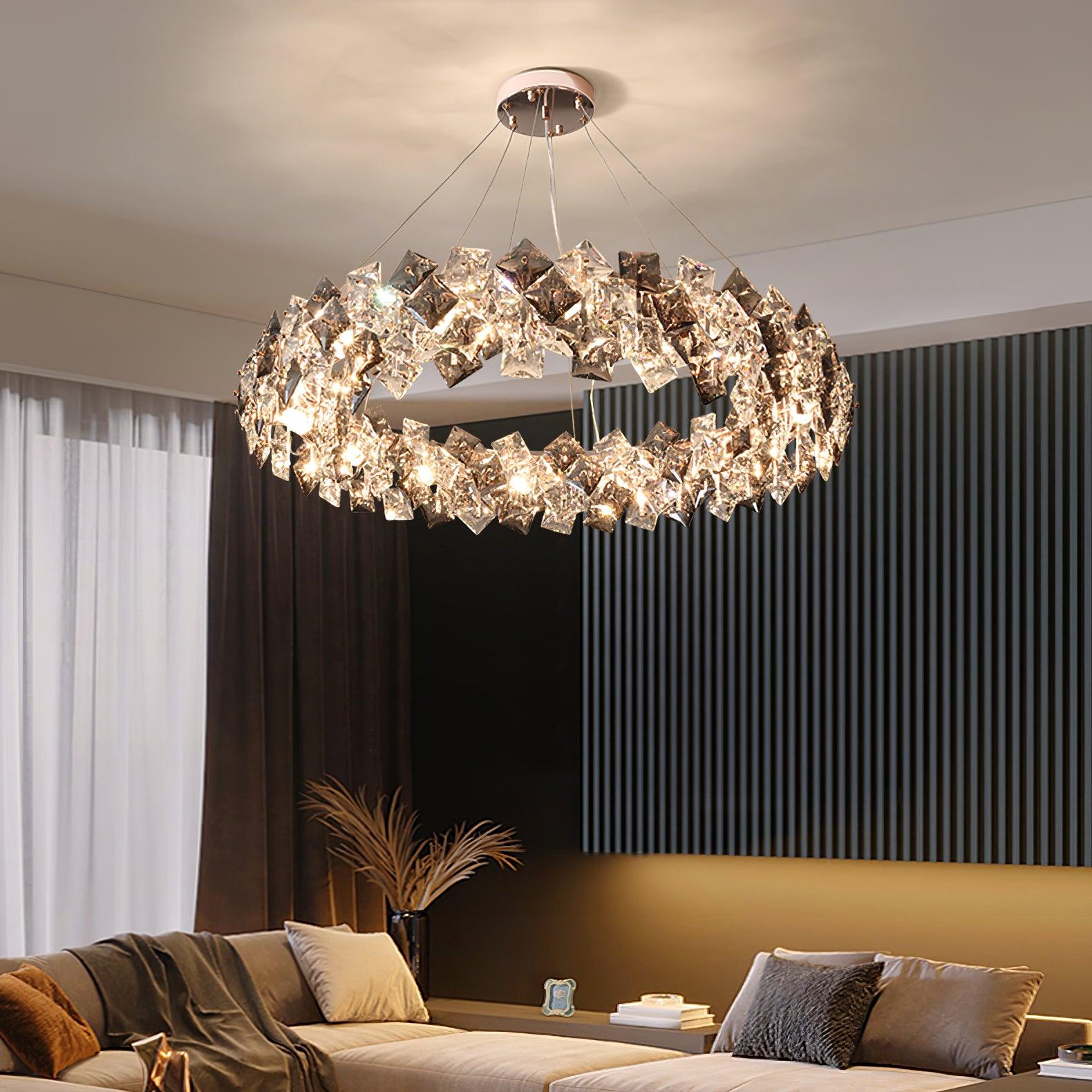 Modern LED Round Crystal Chandelier Scale Ceiling Light for Elegant Living Room