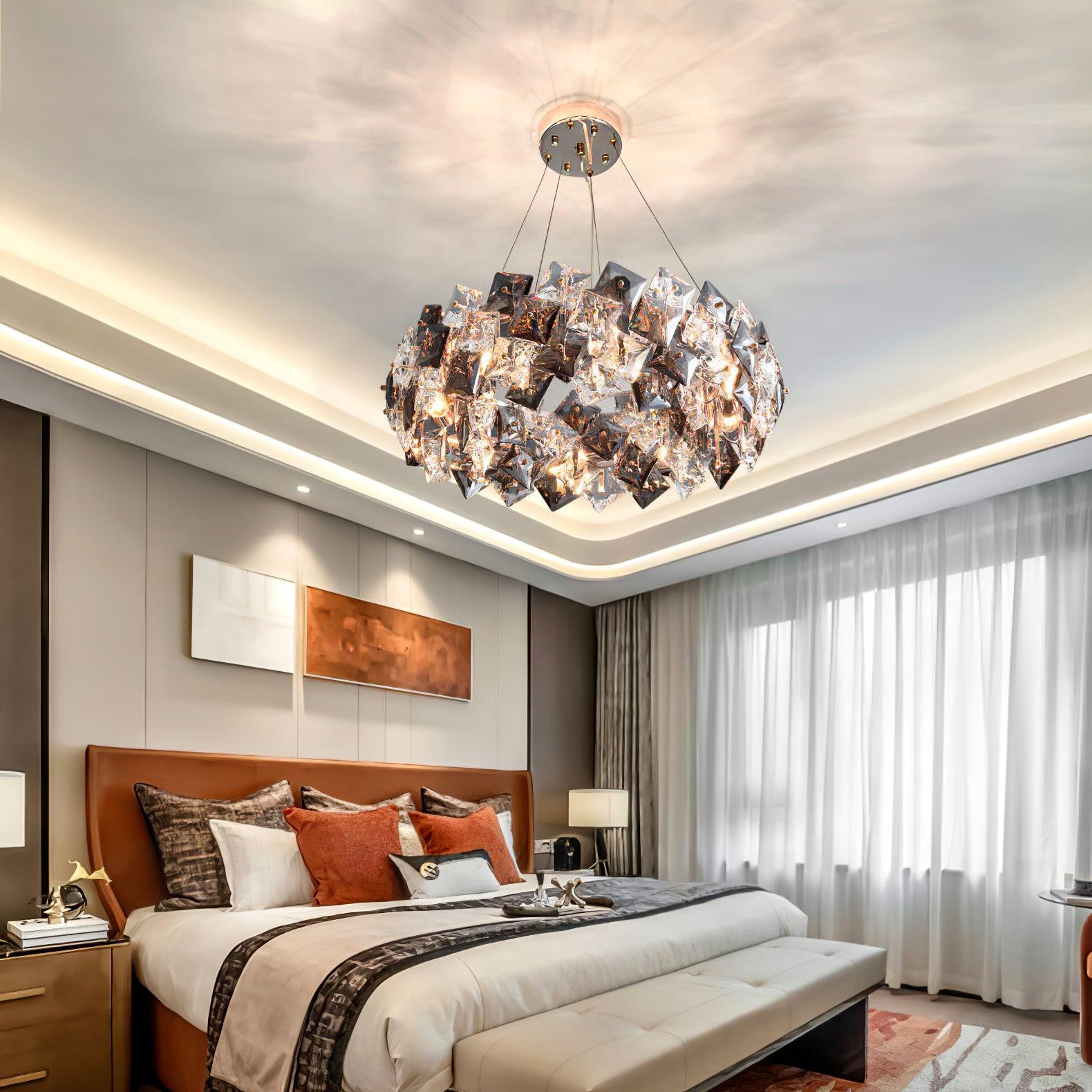 Modern LED Round Crystal Chandelier Scale Ceiling Light for Elegant Living Room