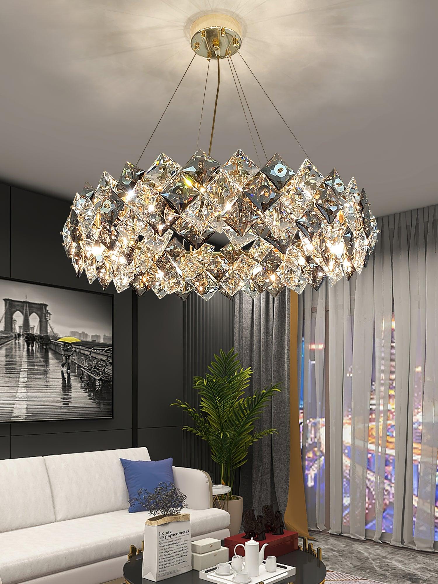 Modern LED Round Crystal Chandelier Scale Ceiling Light for Elegant Living Room