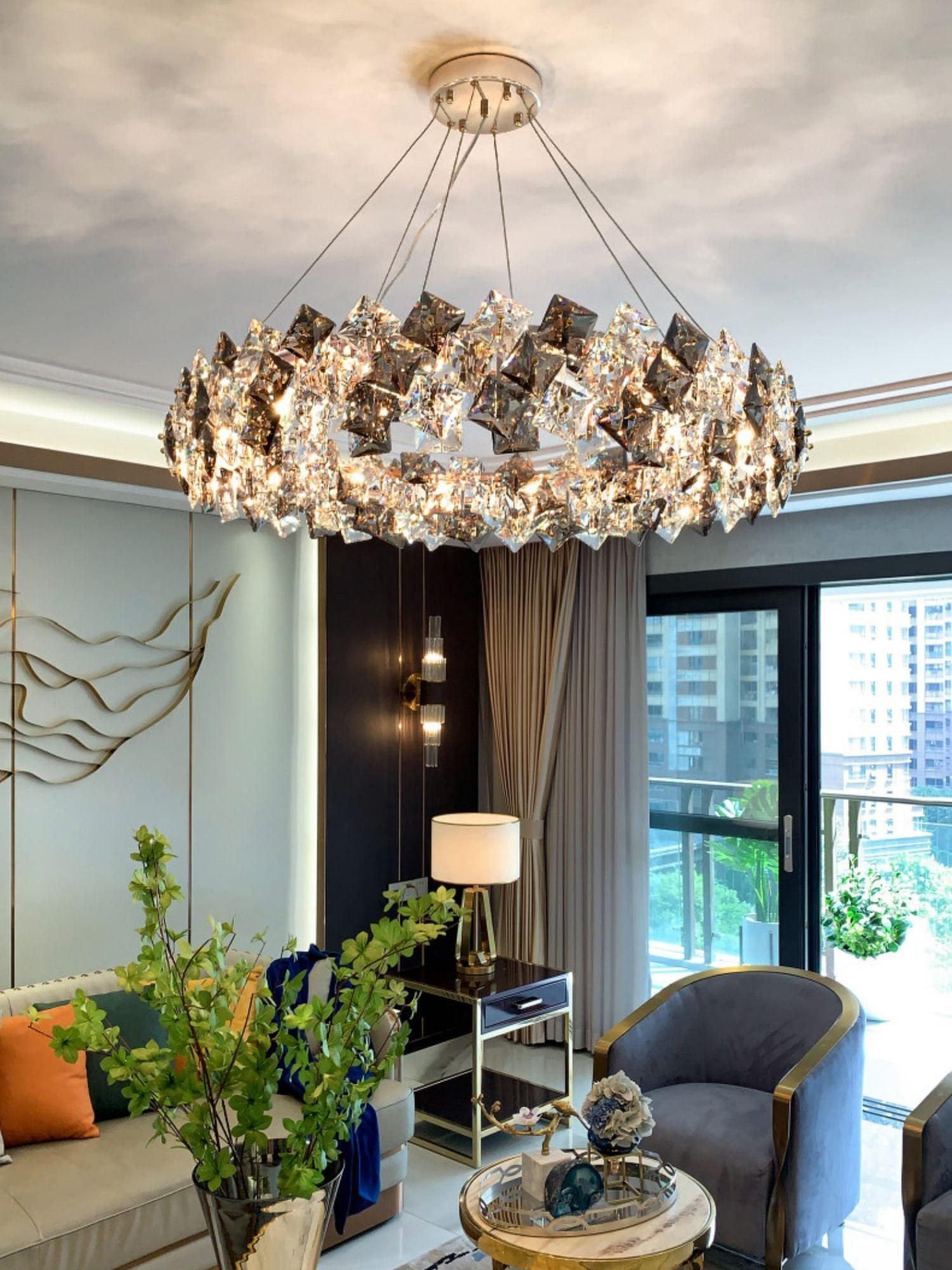 Modern LED Round Crystal Chandelier Scale Ceiling Light for Elegant Living Room